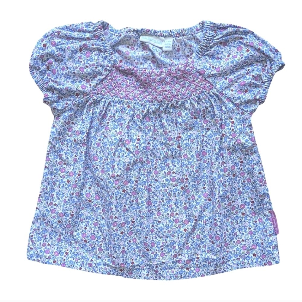 Jojo Maman Bebe Ditsy Floral Smocked Short Sleeve Top - Size 12-18M